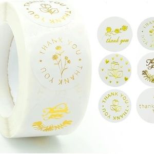 Gold Foil Thank You Sticker, Glitter Gold Floral Labels Stickers 1" round